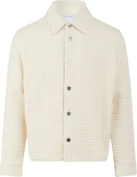 Bottega Veneta White Interaccio Woven Fleece Jacket