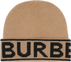 Burberry Beige And Black Logo Knit Beanie