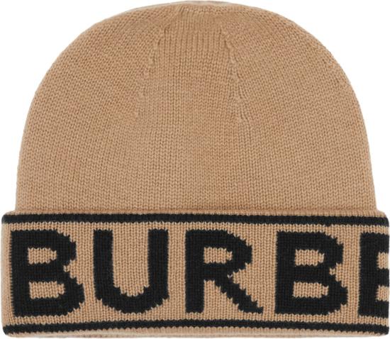Burberry Beige & Black-Logo Knit Beanie | INC STYLE