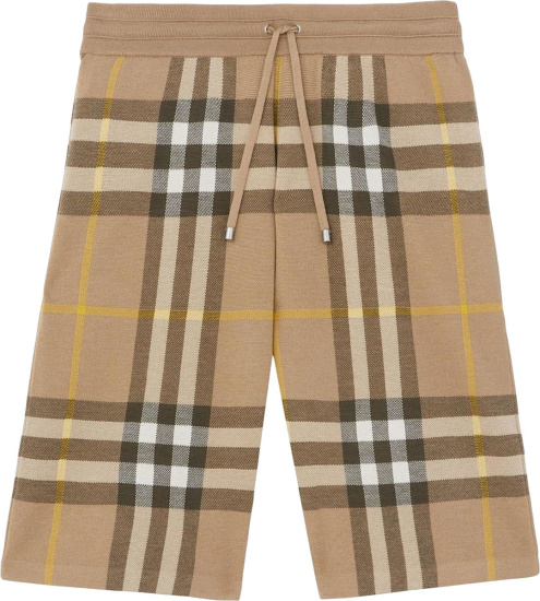 Burberry Beige And Yellow Check Wool Knit Shorts