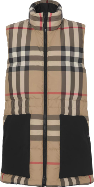 Burberry Beige Archive Check And Black Pocket Puffer Vest