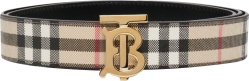 Burberry Beige Check And Gold Tb Logo Buckle Belt
