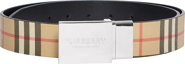 Burberry Beige Check Logo Plaque Buckle Belt