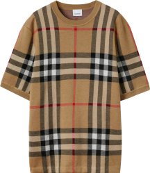 Burberry Beige Check Wool Knit Short Sleeve Sweater