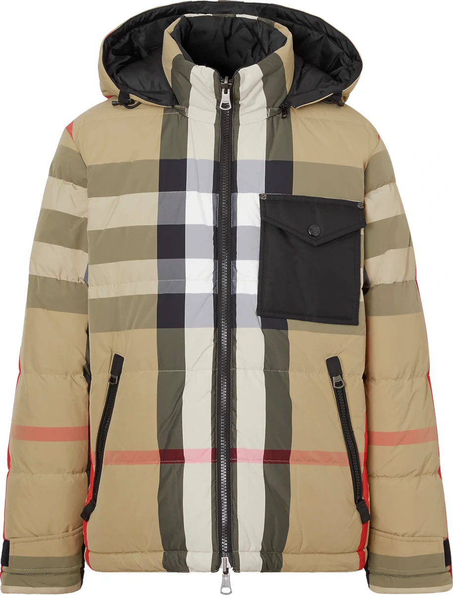 Burberry Beige Giant Check And Black Reversible Puffer Jacket