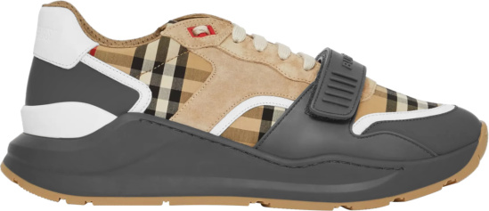 Burberry Beige Vintage Check And Grey Sole Ramsey Sneakers