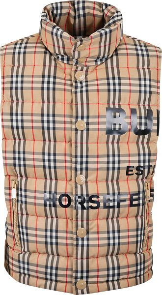 Burberry Beige Vintage Check Logo Print Puffer Vest