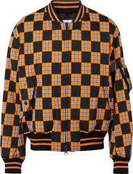 Burberry Black And Orange Checkerboard Bomber Jacket