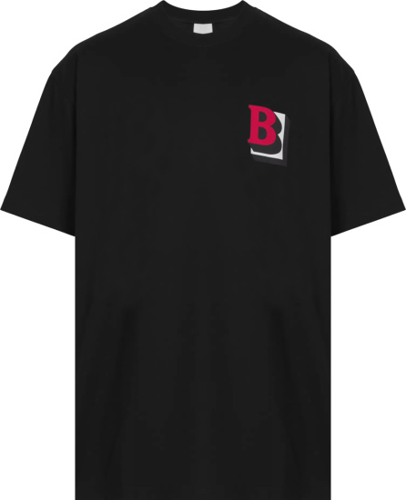 Burberry Black And Red B Logo Print T Shirt
