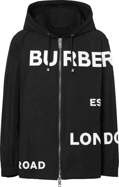 Burberry Black And White Horseferry Print Allover Logo Hooded Jacket