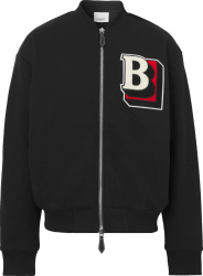 Burberry Black Wool And Red B Patch Bomber Jacket