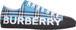 Burberry Blue Check Logo Print Low Top Sneakers