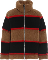 Burberry Brown And Black Striped Fleece Bradfield Puffer Jacket