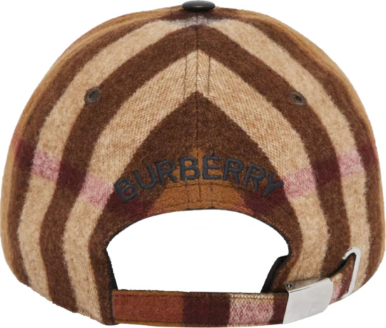 Burberry Brown Wool Check And Leather Trim Hat