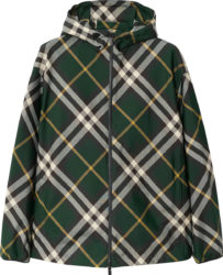 Burberry Dark Ivy Green Check Hooded Jacket