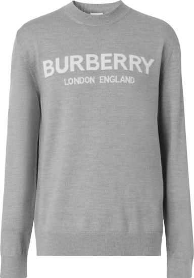 Burberry Grey And White Logo Intarsia Sweater