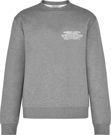 Burberry Grey Location Print Crewneck Sweatshirt