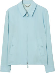 Burberry Light Blue Cupro Wool Zip Up Collared Shirt Jacket