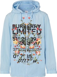 Burberry Light Blue Floral Montage Print Hooded Windbreaker Jacket