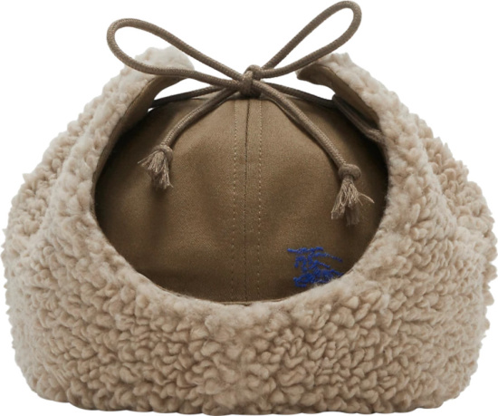 Burberry Light Brown Shearling Lined Earflap Baseball Hat