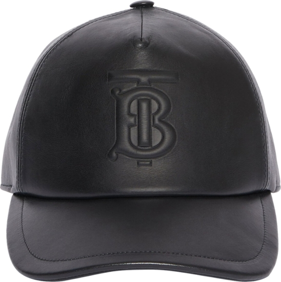 Burberry Logo Embossed Black Leather Hat