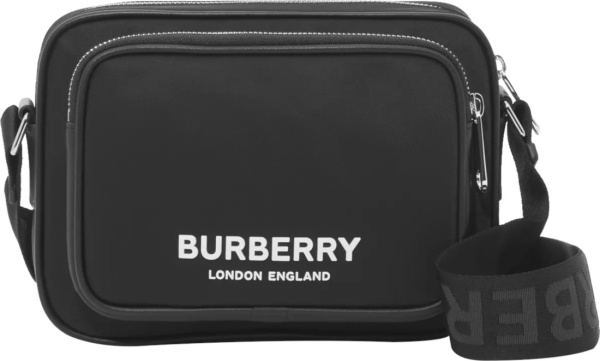 Burberry Mens Black Logo Print Nylon Crossbody Bag
