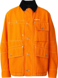 Burberry Orange Cotton Canvas And Black Corduroy Collar Workwear Jacket