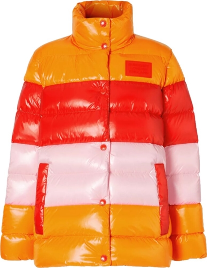 Burberry Orange, Red, & Pink Striped Puffer Jacket