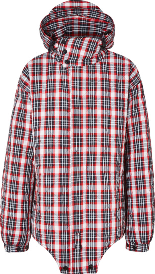 Burberry Red Black White Check Diamond Quilted Hem Jacket