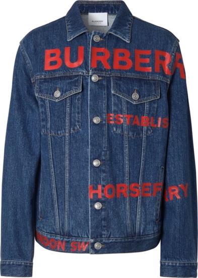 Burberry Red Logo Print Denim Jacket