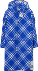 Burberry Royal Blue And White Check Hooded Duffle Coat