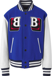 Burberry Royal Blue And White Sleeve Bb Logo Patch Varsity Jacket
