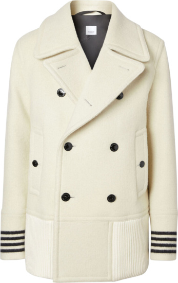 Burberry Striped Cuff White Double Breasted Coat