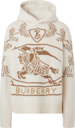Burberry White And Beige Equestiran Knight Knit Hoodie