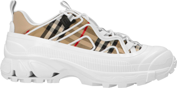 Burberry White And Biege Check Arthur Sneakers