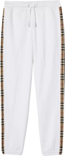 Burberry White And Check Panel Sweatpants