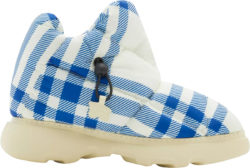 Burberry White And Royal Blue Check Print Puffer Boots