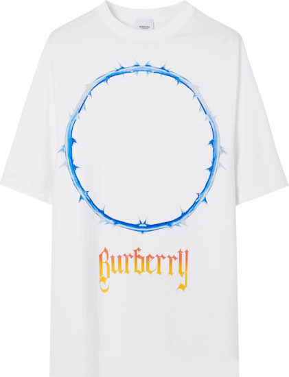 Burberry White Blue Crown Circle Print T Shirt