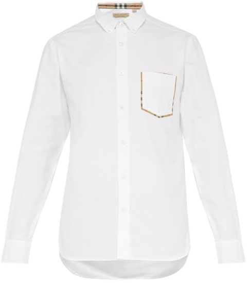 Burberry White Button Down Shirt With Check Detail Pocket