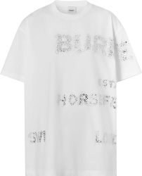 Burberry White Crystal Horseferry T Shirt
