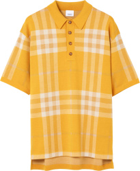 Burberry Yellow And White Large Vintage Check Wool Polo Shirt