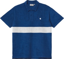 Carhartt Wip Navy And White Stripe Terry Cotton Polo