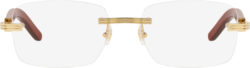 Gold & Brown Wood Rimless Glasses (CT0286O)