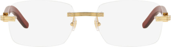 Cartier Gold And Brown Wood Rimless Eyeglasses