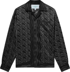 Casablanca Black And Grey Heart Monogram Long Sleeve Silk Shirt