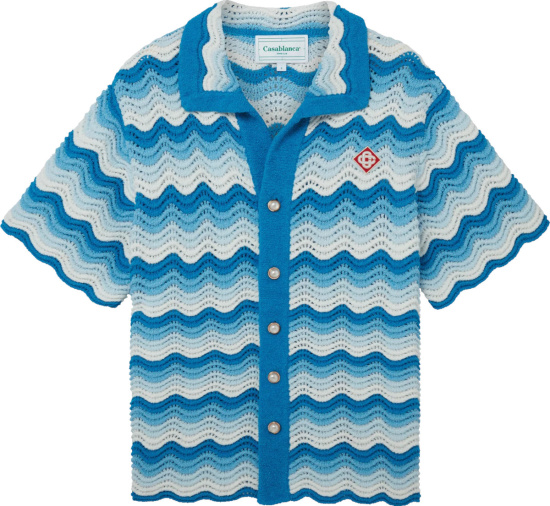 Casablanca Blue Gradient Wavy Crocheted Shirt