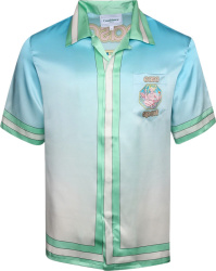 Casablanca Light Blue Gradient And Green Stirped Trim Silk Shirt