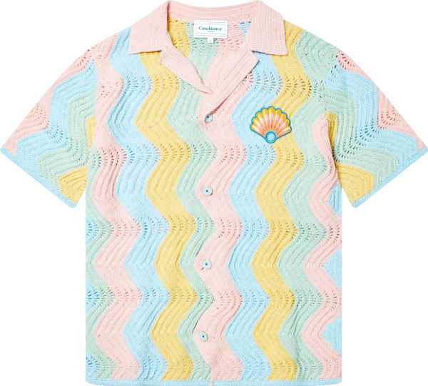 Casablanca Multicolor Pastel Crochet Wavy Knit Shirt