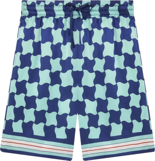 Casablanca Blue Checkered Silk Shorts | INC STYLE