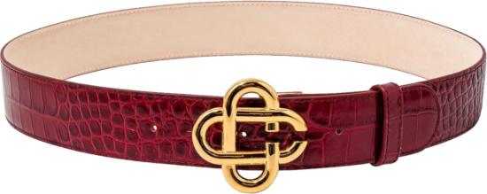 Casablanca Red Crocodile Embossed And Gold Cc Buckle Belt
